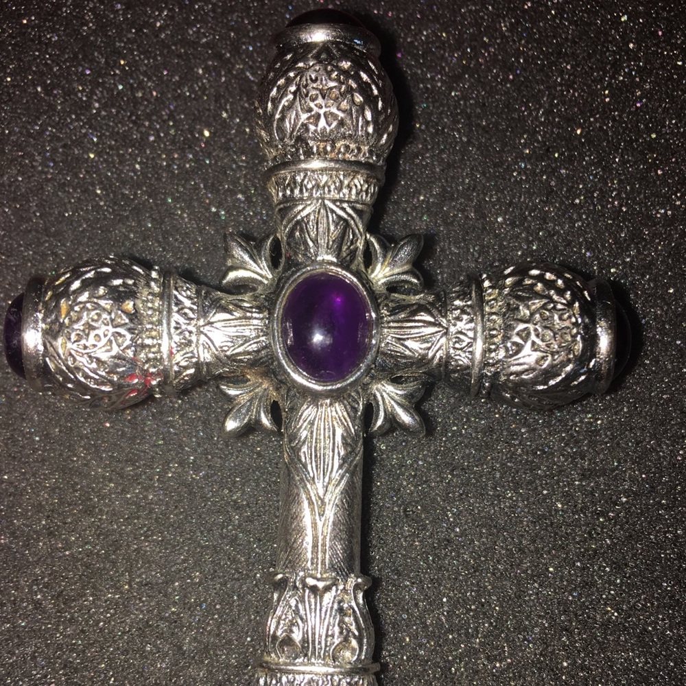 9.25 Antique Cross with 5 Amethyst quartz